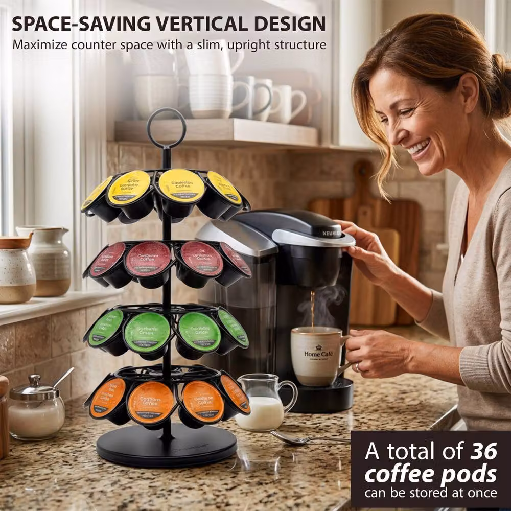 Crystals Revolving Coffee Pod Holder Stand for Dolce Gusto and K-Cup, Black, W: 38.0 cm, D: 18.0 cm – 5