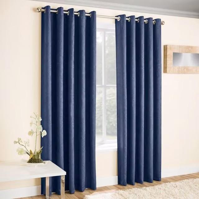 Enhanced Living Vogue Navy Eyelet Thermal Dimout Curtains, Pair, Blue, Height: 229 cm, Width: 168 cm