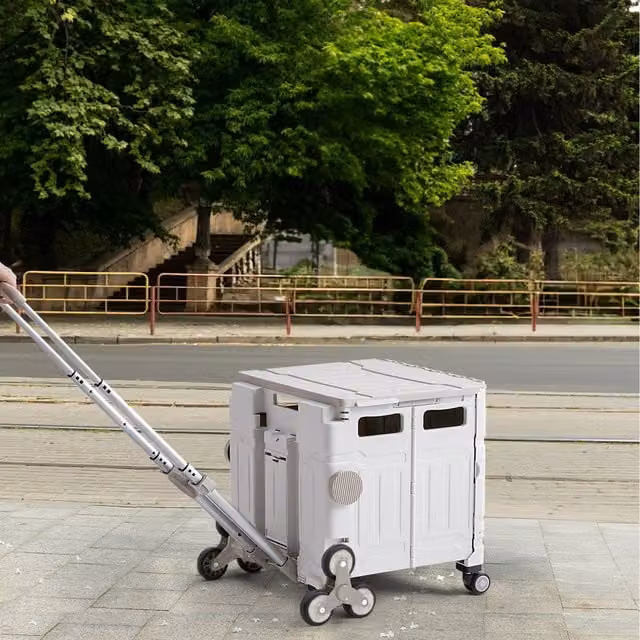 Lifeideas Folding Stair Climbing Shopping Trolley, Grey, Width: 48 cm