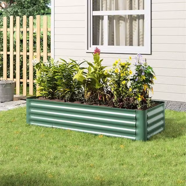 Lifeideas Green Rectangular Metal Raised Bed for Herb, Vegetable or Ornamental Gardens