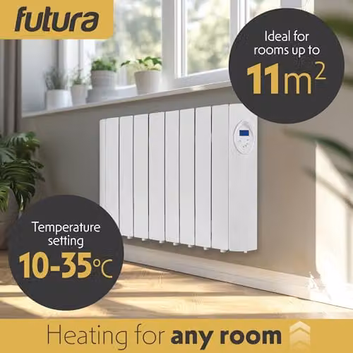Futura 1500W White Wall Mounted Oil Filled Radiator with 24/7 Timer and Frost Protection – 4