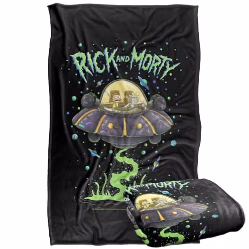 LOGOVISION Rick and Morty Drunk Rick Ship Super Soft Fleece Throw Blanket, Multicolour, W: 91 cm x D: 147 cm – 1