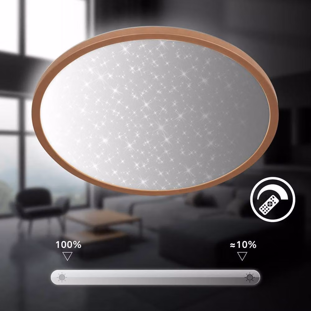 Briloner Slim LED Panel Ceiling Light with Starry Sky Effect, Dimmable with Remote Control, Brown, W: 37.5 cm, D: 37.5 cm, H: 4.5 cm – 3