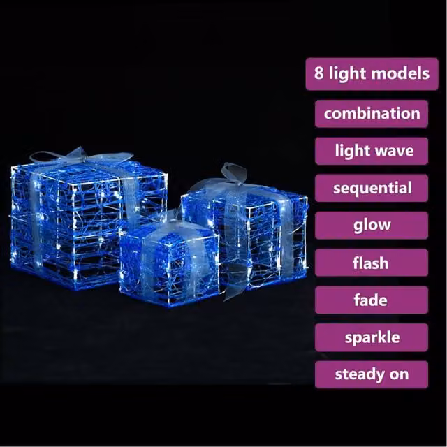 Berkfield Home Beautiful Decorative Acrylic Christmas Gift Boxes, 3 Pieces, Cold White and Blue