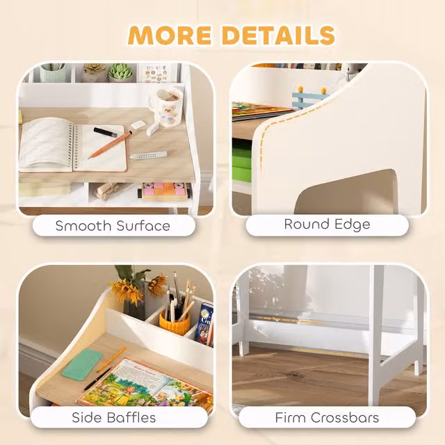 AIYAPLAY Kids Desk and Chair Set with Matching Design in Natural Wood for Children Aged 3-6 Years