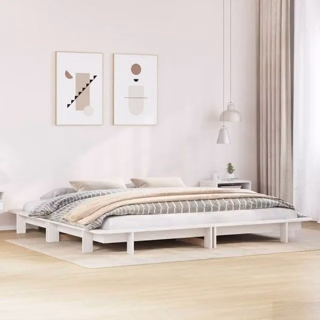 Berkfield Home Super King Solid Wood Pine Bed Frame, White, W/D/H: 180 x 200 cm