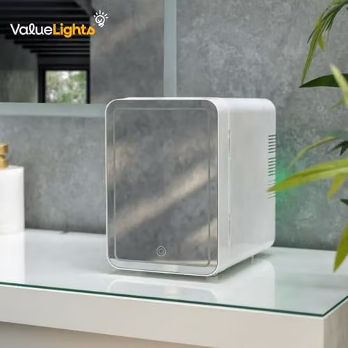 ValueLights Mini Beauty Fridge with LED Mirror and Dimmable Lights, 4L Portable White Cosmetic Refrigerator – 2
