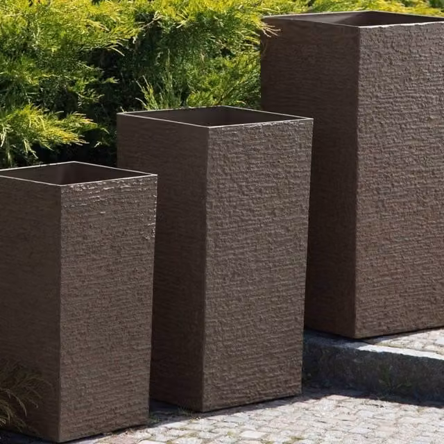Wyld and Coco Stone Tall Square Planter, Brown, Height: 70 cm – 1