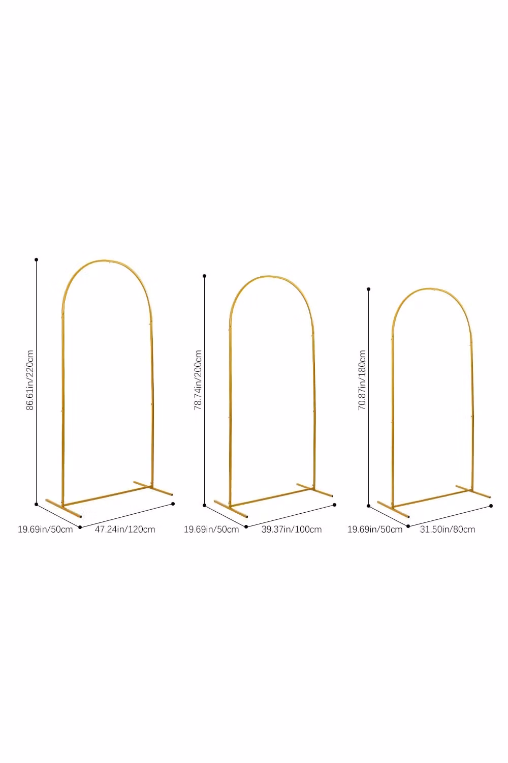 Living and Home 3-Piece Metal Arch Wedding Backdrop Stand in Gold, Height: 180/200/220 cm – 2