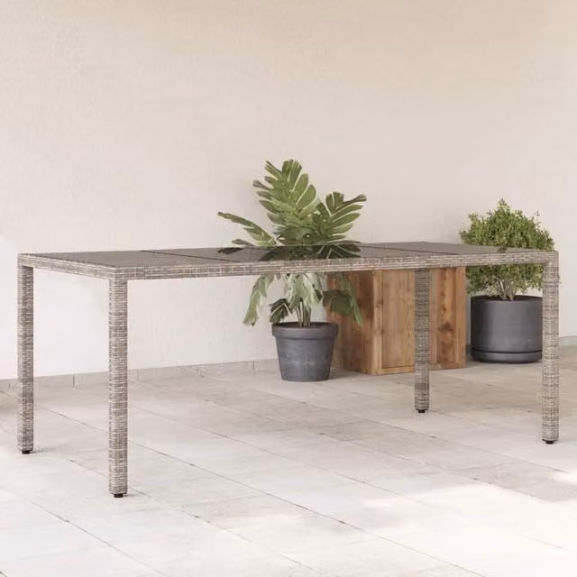 Berkfield Home Grey Poly Rattan Garden Table with Glass Top, W/D/H: 190 x 90 x 75 cm – 1