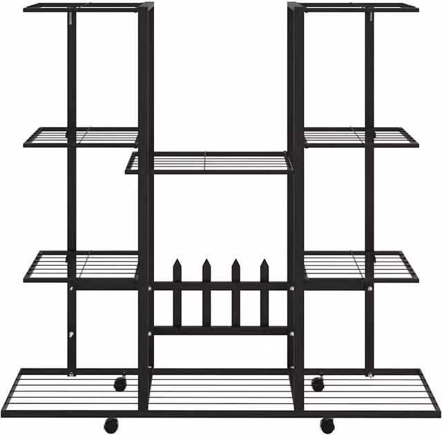 Berkfield Home Durable Metal Flower Stand with Wheels in Black, W/D/H: 94.5 x 24.5 x 91.5 cm – 1