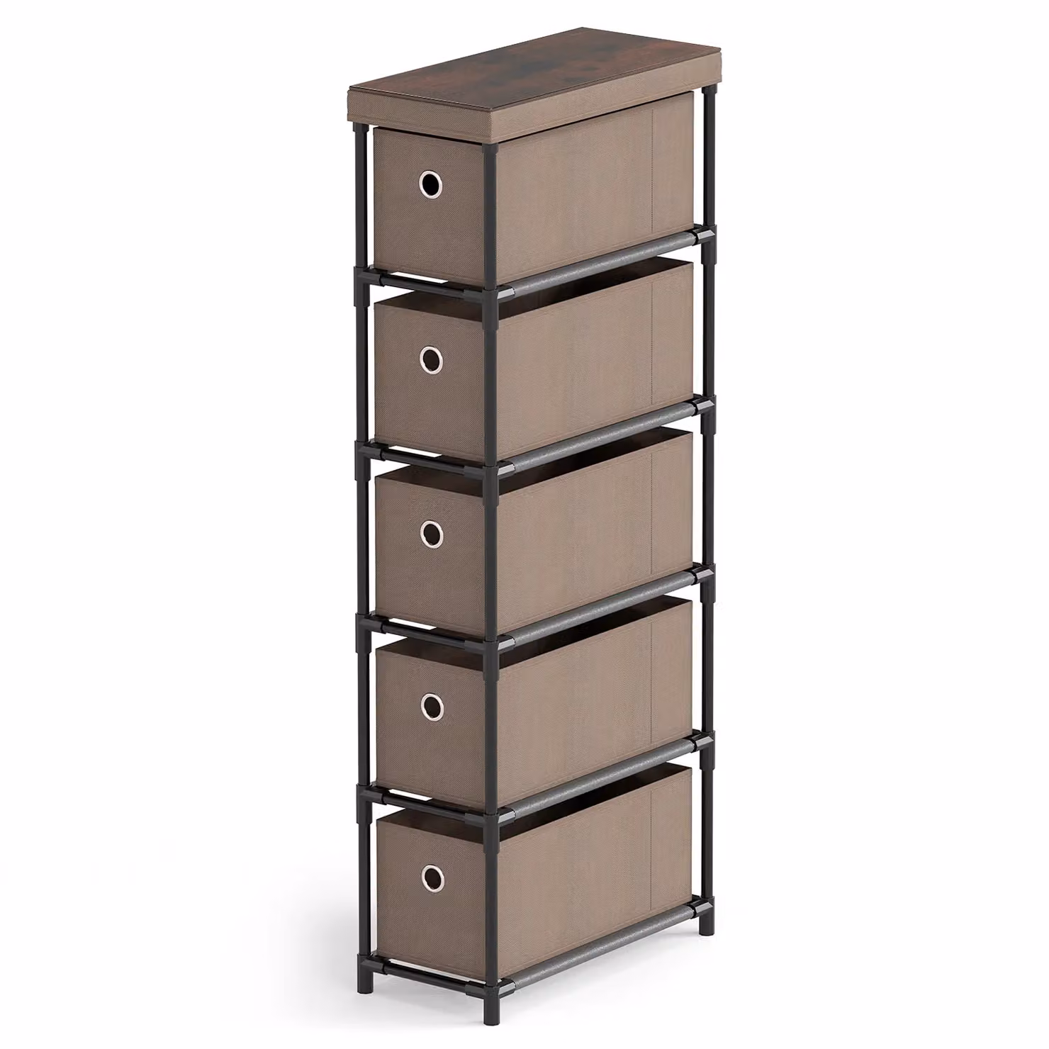 Gymax Narrow Slim Storage Tower Chest of Drawers with 5 Drawers in Brown – 5