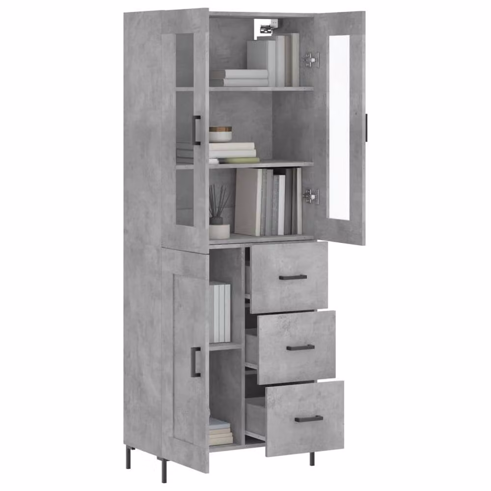 Berkfield Home Highboard in Concrete Grey with Glass Doors, W: 69.5 cm, D: 34 cm, H: 180 cm – 3