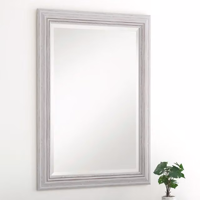 Yearn Shabby Chic Geometric Rectangular Wall Mirror in White, Height: 117 cm