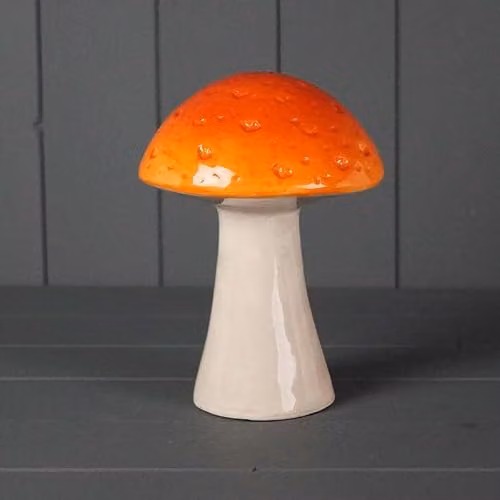 The Satchville Gift Company Ceramic Mushroom Autumn Ornament in Orange and White, Height: 19 cm