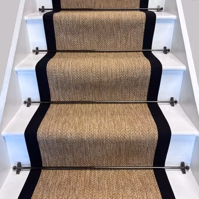 RainbowHome Bibery Woven Beige Stair Runner with Black Cotton Border, W/D/H: 20 x 12 x 12 cm – 1