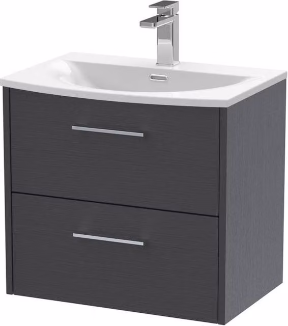 Balterley Winshill 2 Drawer Vanity Basin Unit, Dark Grey Woodgrain, Width: 60 cm