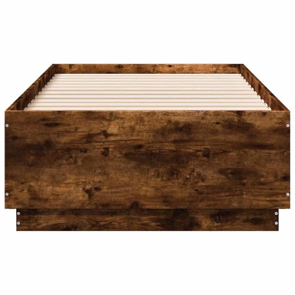 Berkfield Home Single Bed Frame in Smoked Oak with LED Under-Bed Lighting and USB Charging Port, Brown, W/D/H: 90 x 190 cm – 3