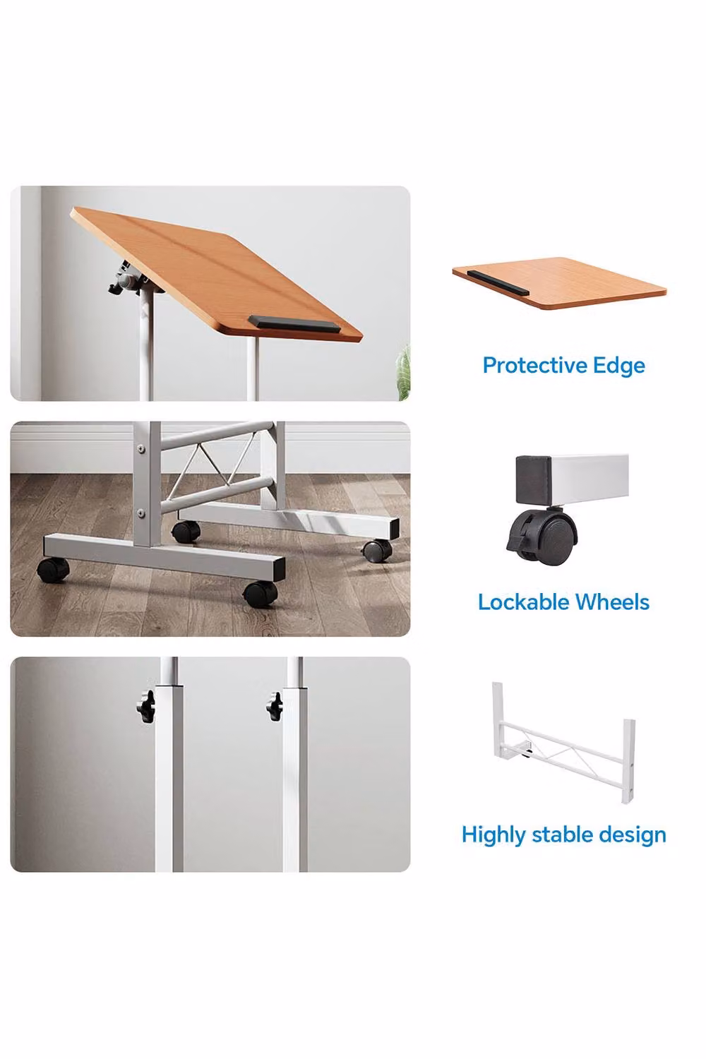 Living and Home Height Adjustable and Tiltable Mobile Laptop Desk in Brown – 2