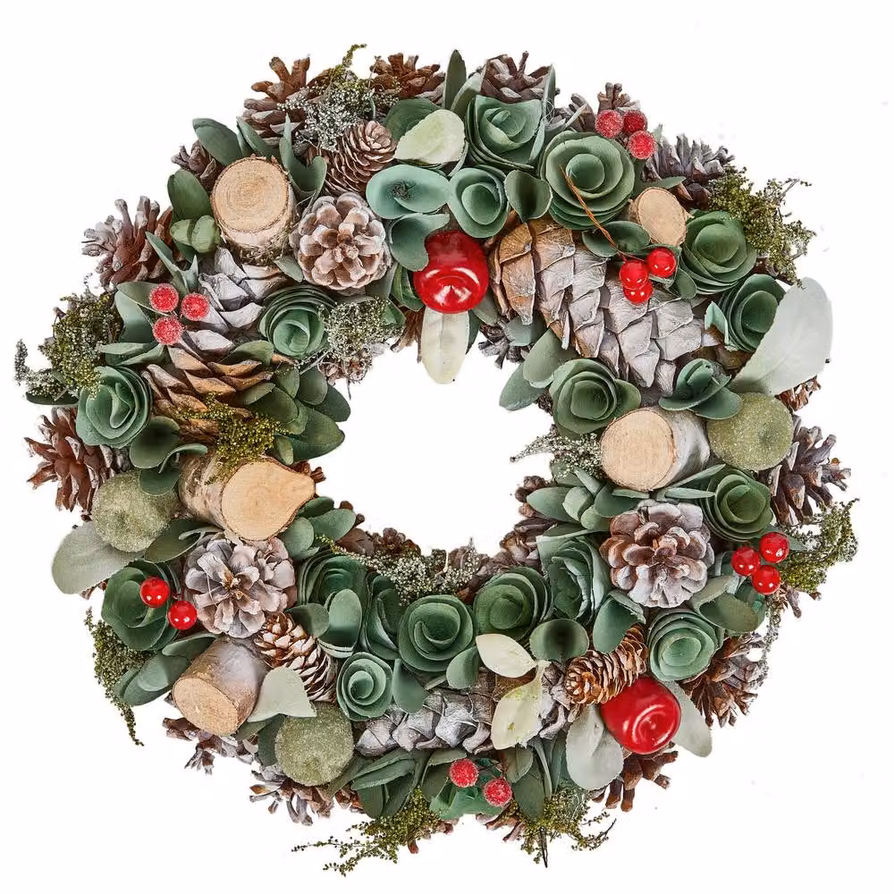 Dibor Winter Forest Treasures Christmas Front Door Wreath in Green and Red, Diameter: 38 cm – 2