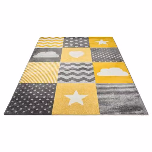 Bravich Yellow Checked Kids Rug, W: 160 cm, D: 230 cm, Soft Anti-Allergic Polypropylene Play Mat for Bedrooms and Nurseries – 3