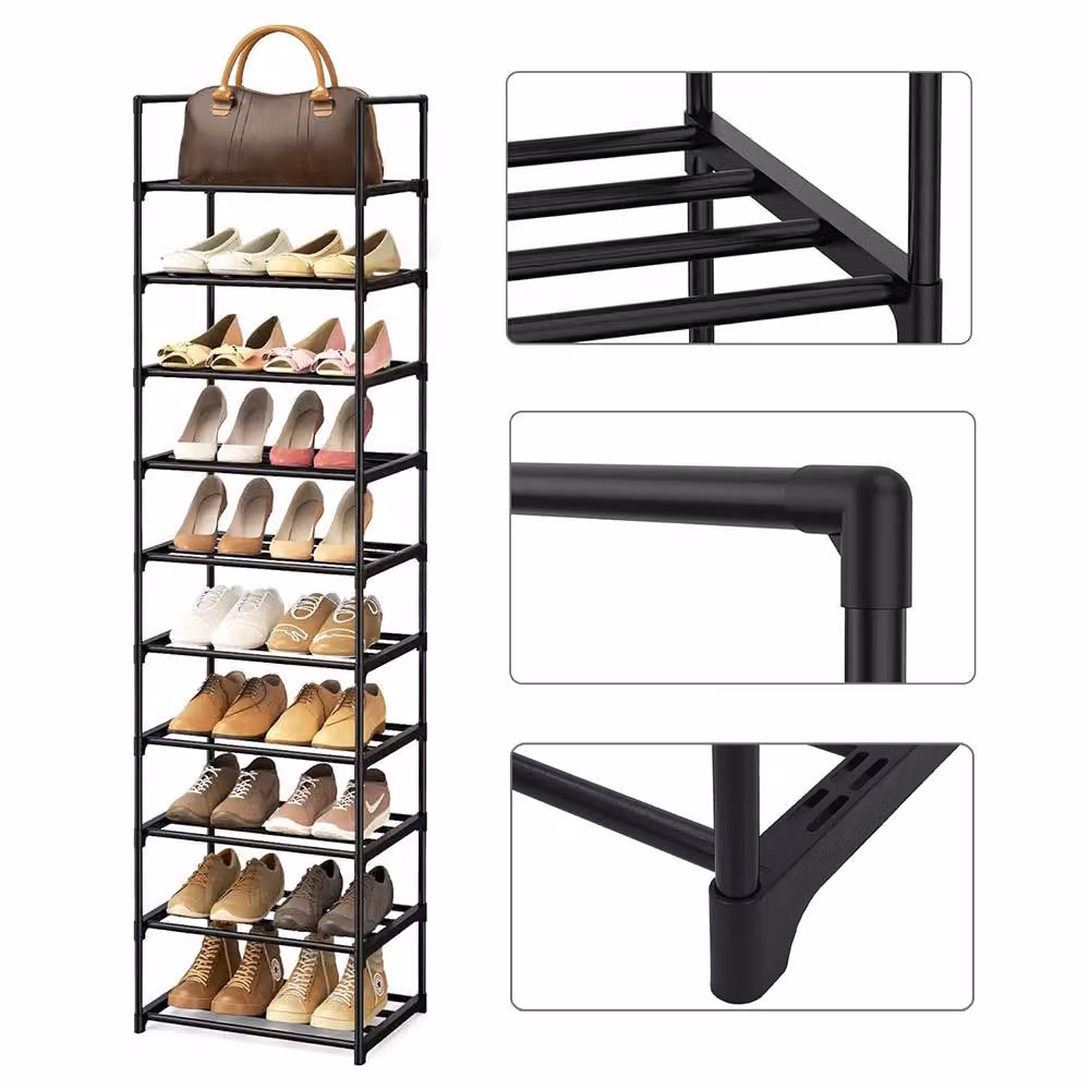 Living and Home 10 Tier Metal Shoe Rack with Adjustable Shelves in Black, W/D/H: 44 x 25 x 175 cm – 3