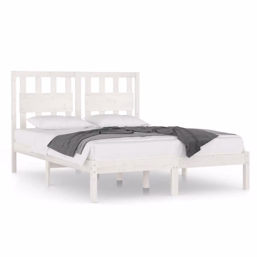 Berkfield Home White Solid Wood Pine Bed Frame W: 160 cm, D: 200 cm – 2