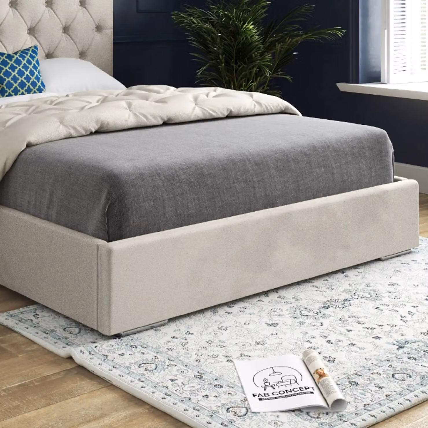 Casani Alma Chesterfield Upholstered Velvet Bed Frame in Beige, W/D/H: 137 x 120 x 200 cm – 3