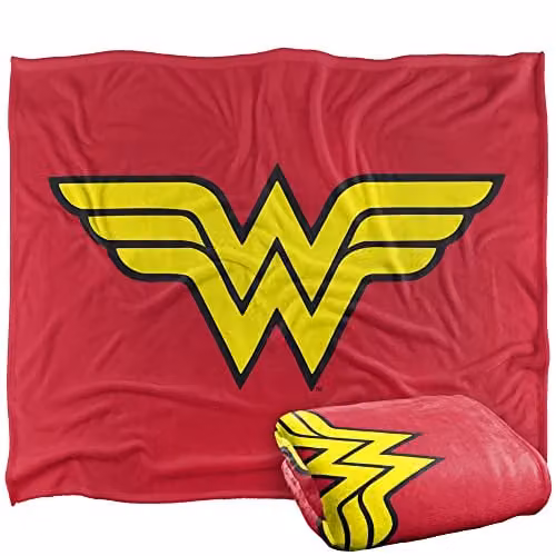 DC Originals Wonder Woman Logo Super Soft Fleece Throw Blanket, White and Multicolour, W/D: 152 x 127 cm