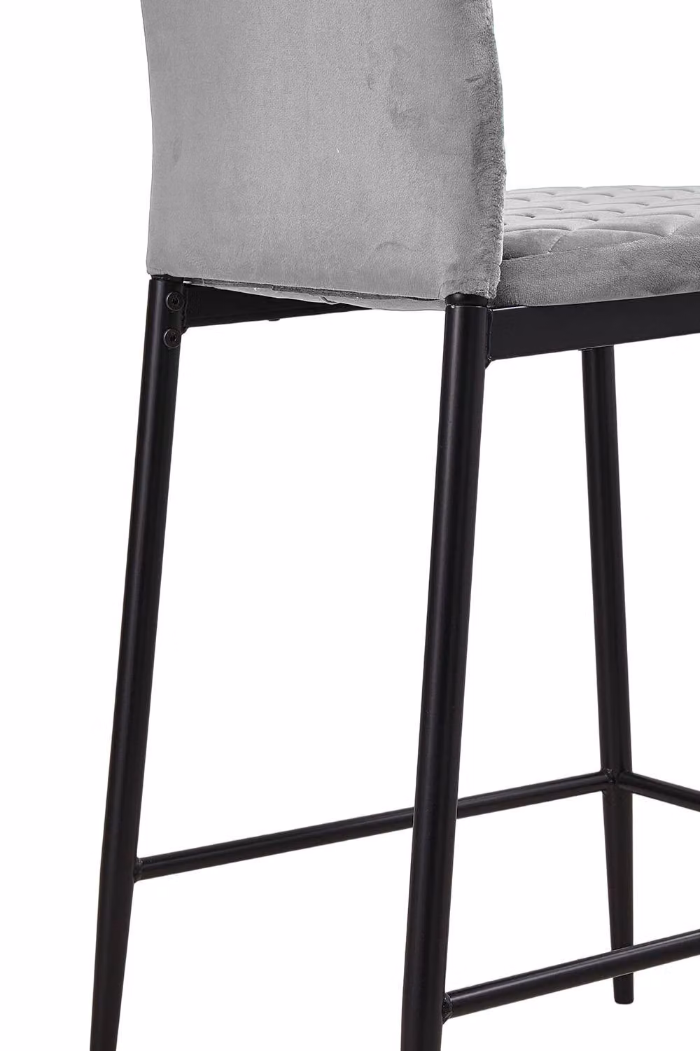 Garden Sanctuary Set of 2 Grey Velvet Upholstered Bar Stools with Black Metal Geometric Frames – 4
