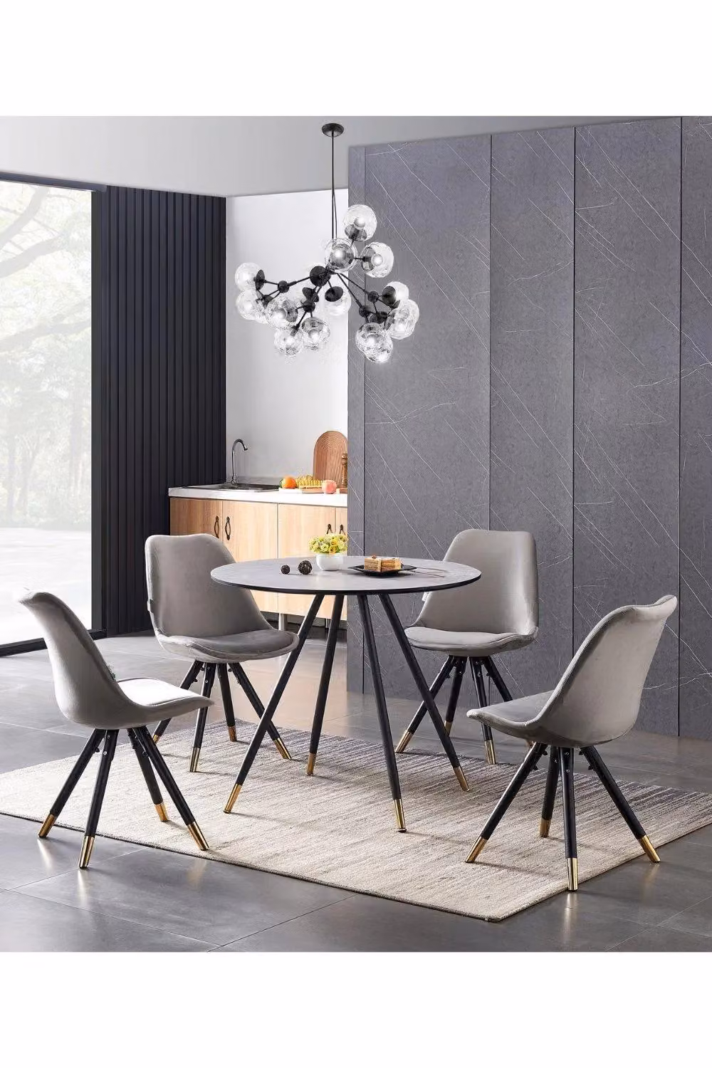 Life Interiors Sofia Dorchester LUX Dining Set with Round Table and 4 Chairs in Dark Grey – 3
