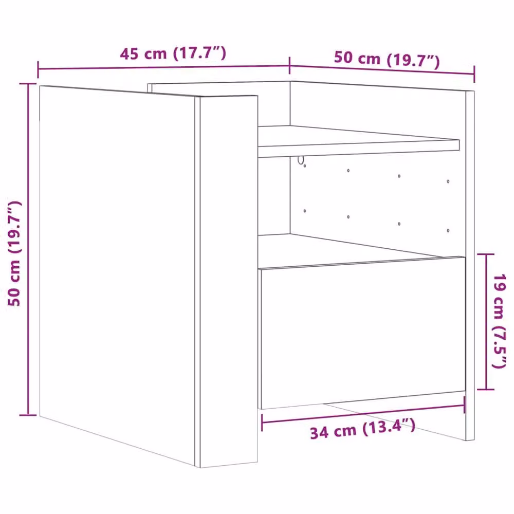 Berkfield Home Decorative Bedside Cabinet in Concrete Grey, W/D/H: 45 x 50 x 50 cm – 2