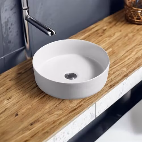 Limoge 7844 Ceramic Round Countertop Basin in Matte White, W: 36.0 cm, D: 36.0 cm, H: 12.0 cm