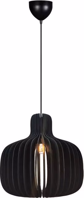 Nordlux Hazo Suspended Pendant Light in Black and Wood, E27, Diameter: 43 cm