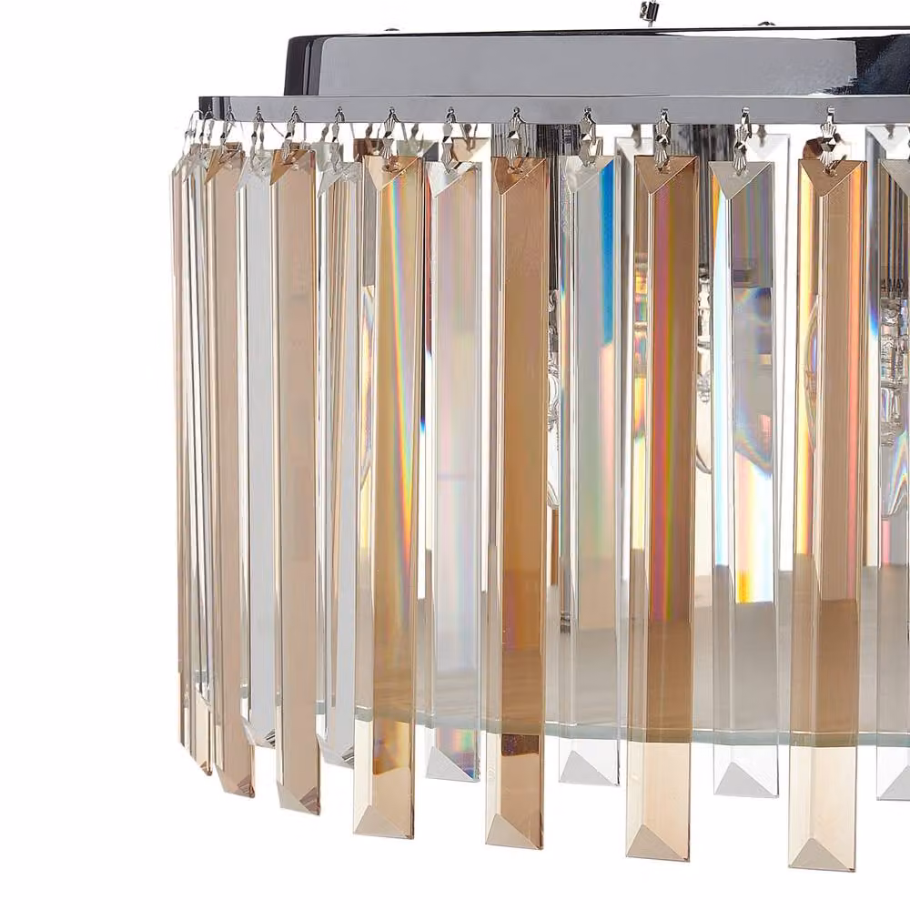 Wyld and Coco Glamour Chrome and Silver Crystal Glass Ceiling Chandelier with Adjustable Height – 3