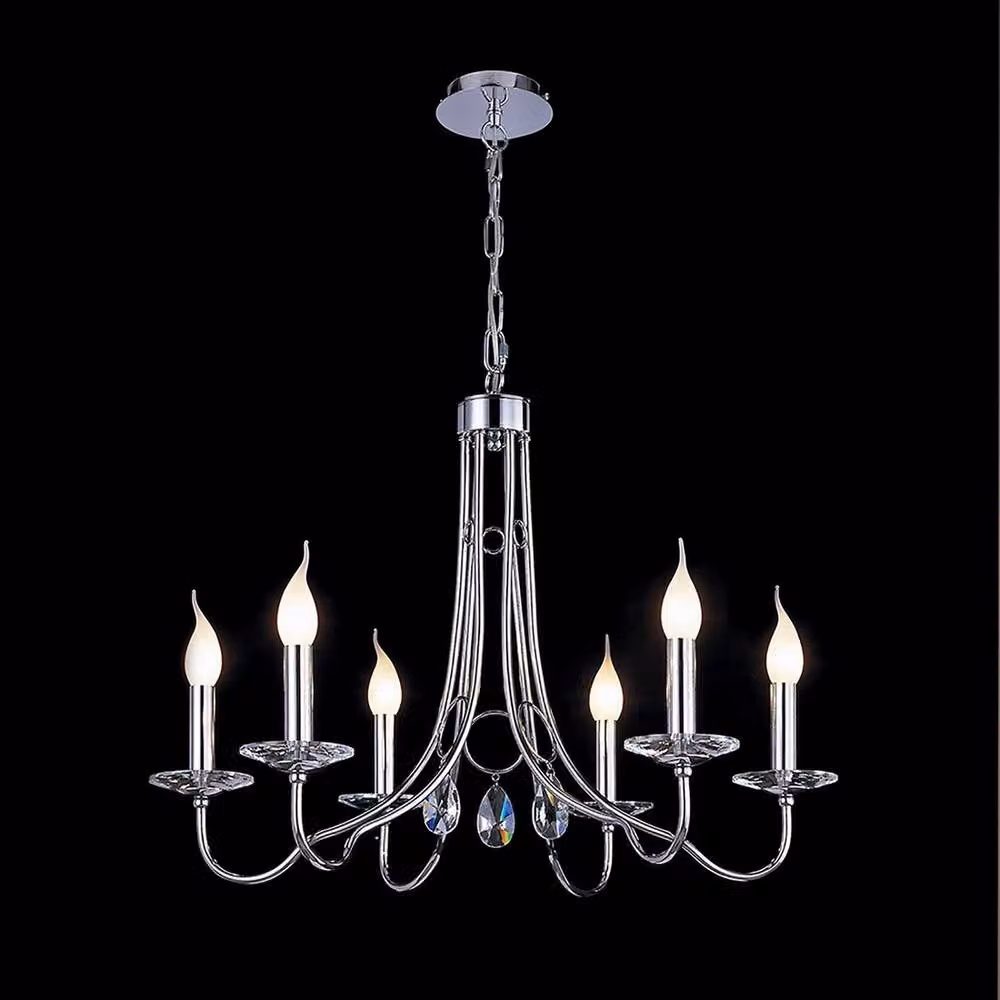 Netlighting Danya Round Pendant Light with 6 E14 Crystal Lights in Polished Chrome and Grey – 2