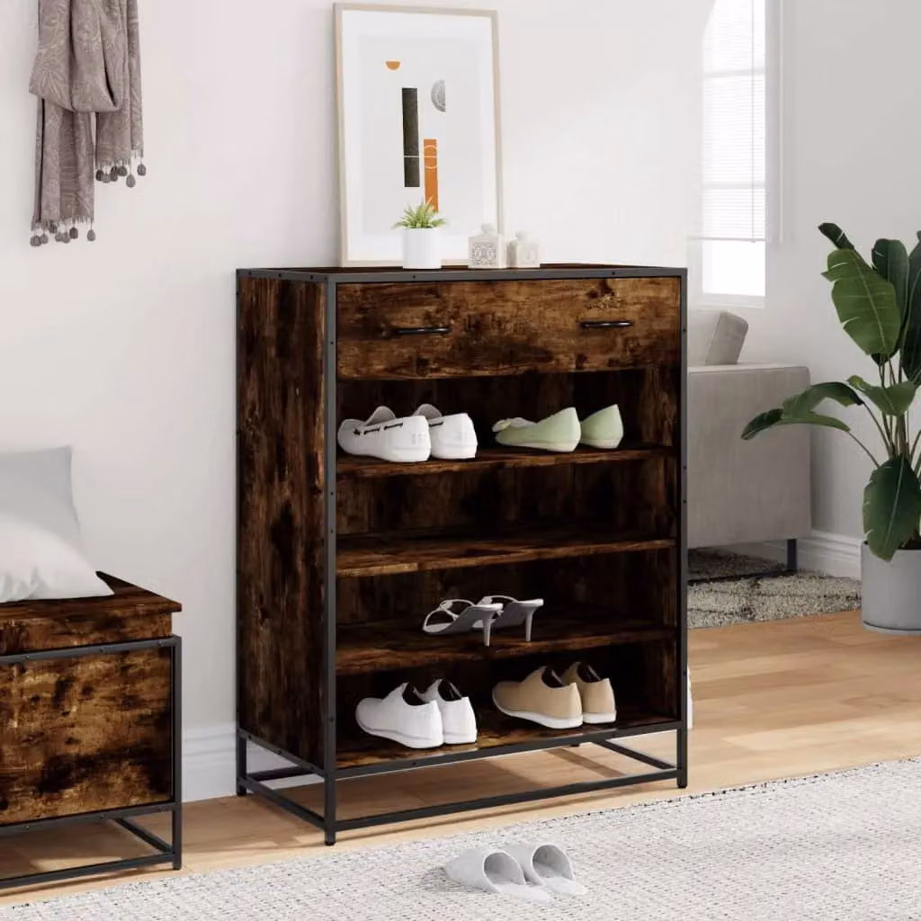 Berkfield Home Smoked Oak Shoe Cabinet in Brown, W/D/H: 75 x 38 x 97.5 cm – 3