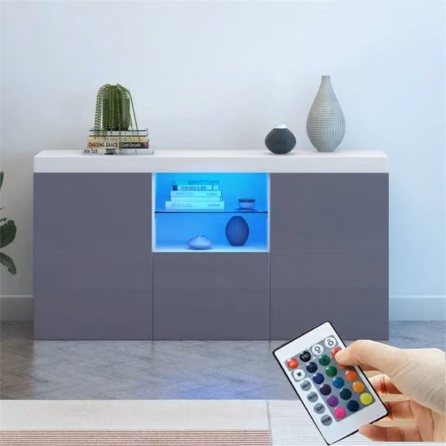 FORGEVIO Modern TV Stand Cabinet in White Matt and Grey High Gloss, W/D/H: 135 x 70 x 34 cm