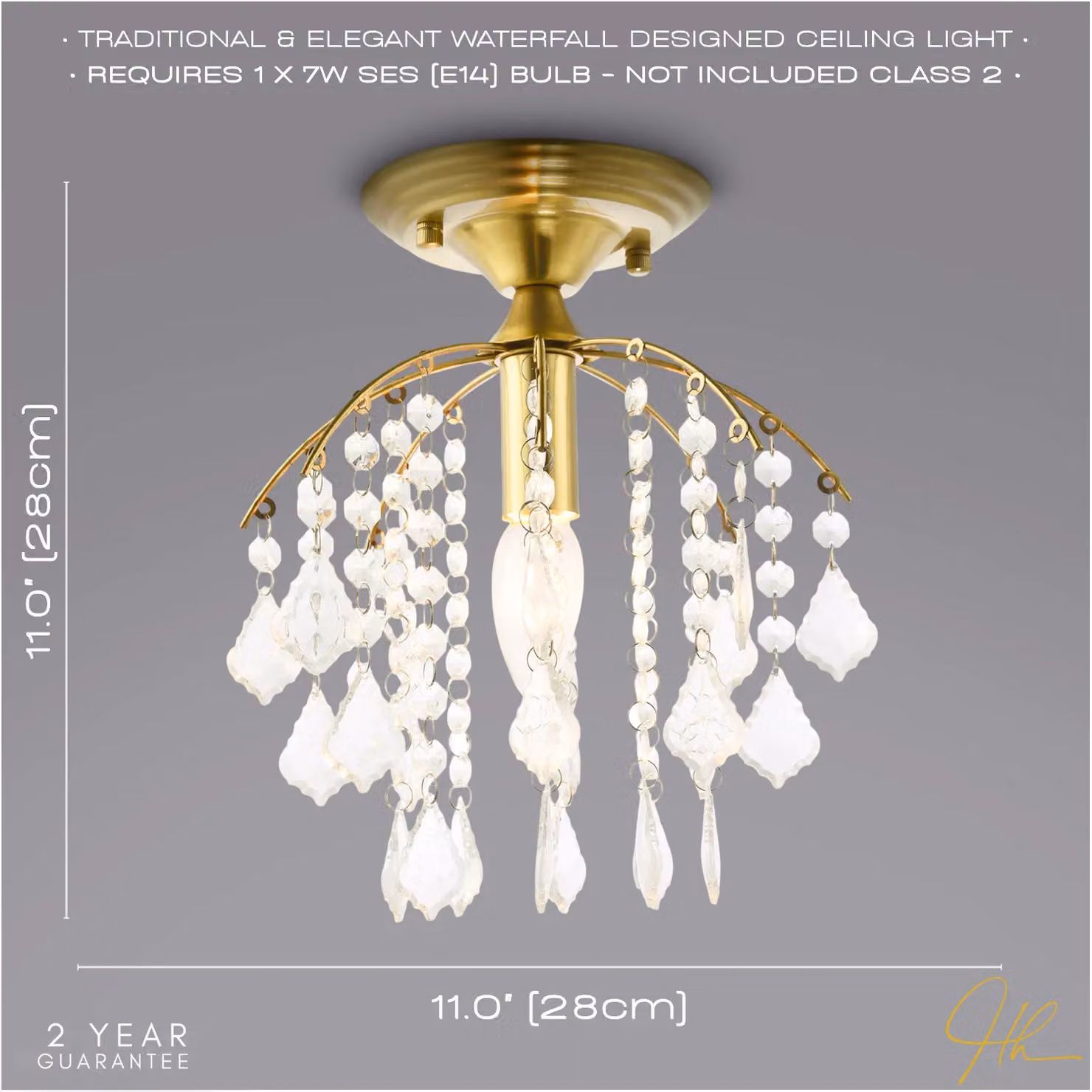 Happy Homewares Traditional Crystal Glass Waterfall Ceiling Light in Gold/Brass – 2