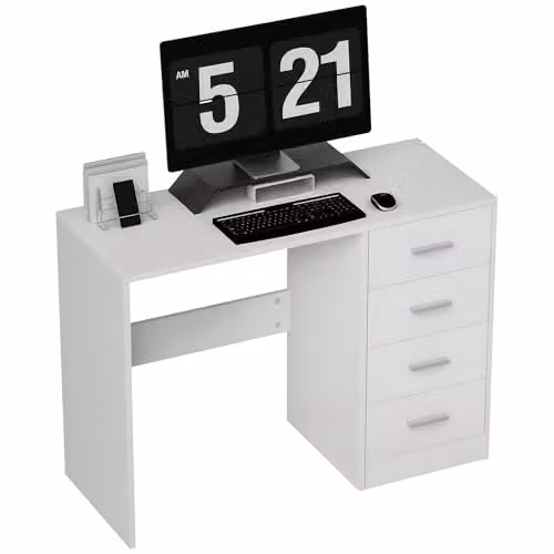 HOMCOM High Gloss Computer Writing Desk with Drawers, White – 1