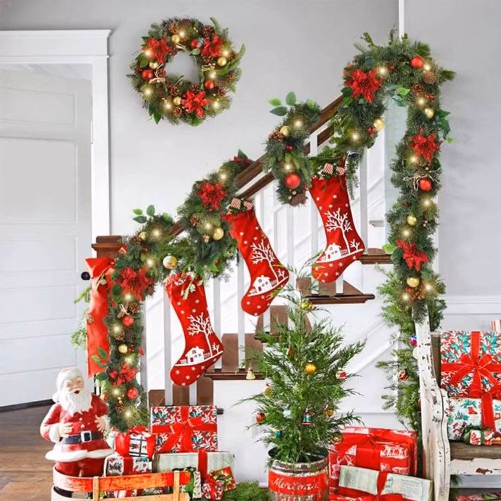 FLAVORA Green LED Christmas Garland with Warm White Lights, W/D/H: 100 x 15 x 1 cm – 5