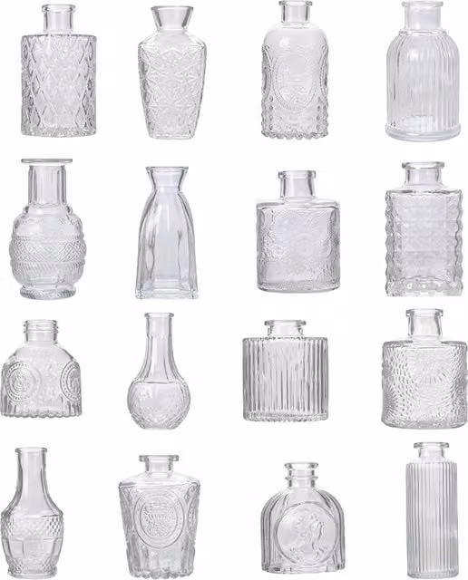 Livingandhome Set of 16 Small Geometric Glass Bud Vases in Transparent White