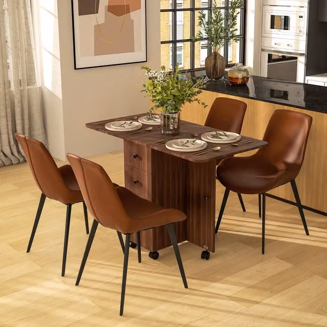 HOMCOM Brown Folding Drop Leaf Dining Table for 4-6 People with Castors