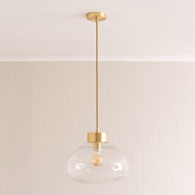 ValueLights Corinne Twill Gold and Transparent Glass Capped Pendant Ceiling Light with LED Bulb