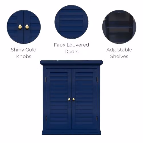 Teamson Home Glancy Wall Mounted Two-Door Cabinet with Internal Shelves in Blue and Silver – 3