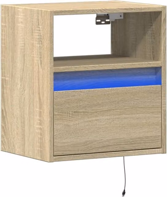 Berkfield Home TV Wall Cabinet with LED Lights in Sonoma Oak and Light Tan, W: 41 cm, D: 31 cm, H: 45 cm – 1