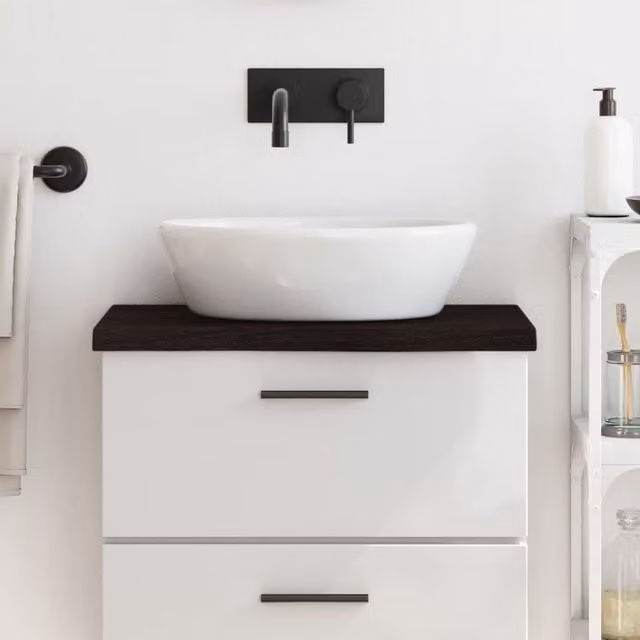 Berkfield Home Bathroom Countertop, Dark Brown and Grey Treated Solid Wood, W: 60 cm, D: 40 cm, H: 2-4 cm – 1