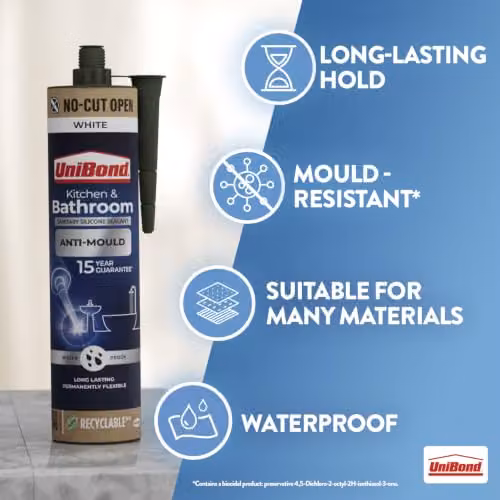 Unibond Mould-Resistant White Silicone Kitchen and Bathroom Sealant, 280 ml – 4