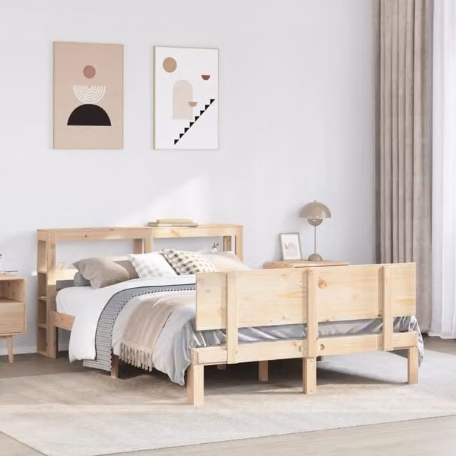Berkfield Home Small Double Bed Frame with Headboard in Brown, Solid Pine Wood, W/D/H: 120 x 200 cm