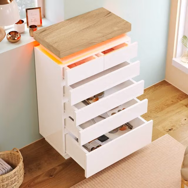 Merax White High Gloss Chest of Drawers with Integrated LED Lighting – 1
